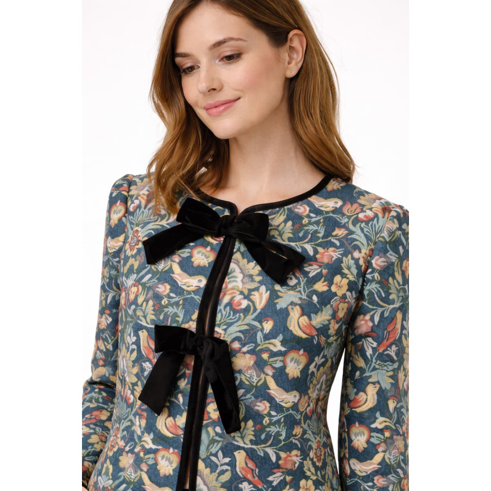 Chaqueta estampada de señora con lazos en terciopelo