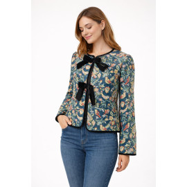 Chaqueta estampada de señora con lazos en terciopelo
