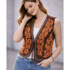 Chaleco denim bordado de mujer