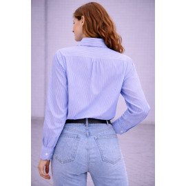 Camisa de rayas azul de mujer con cuello clásico