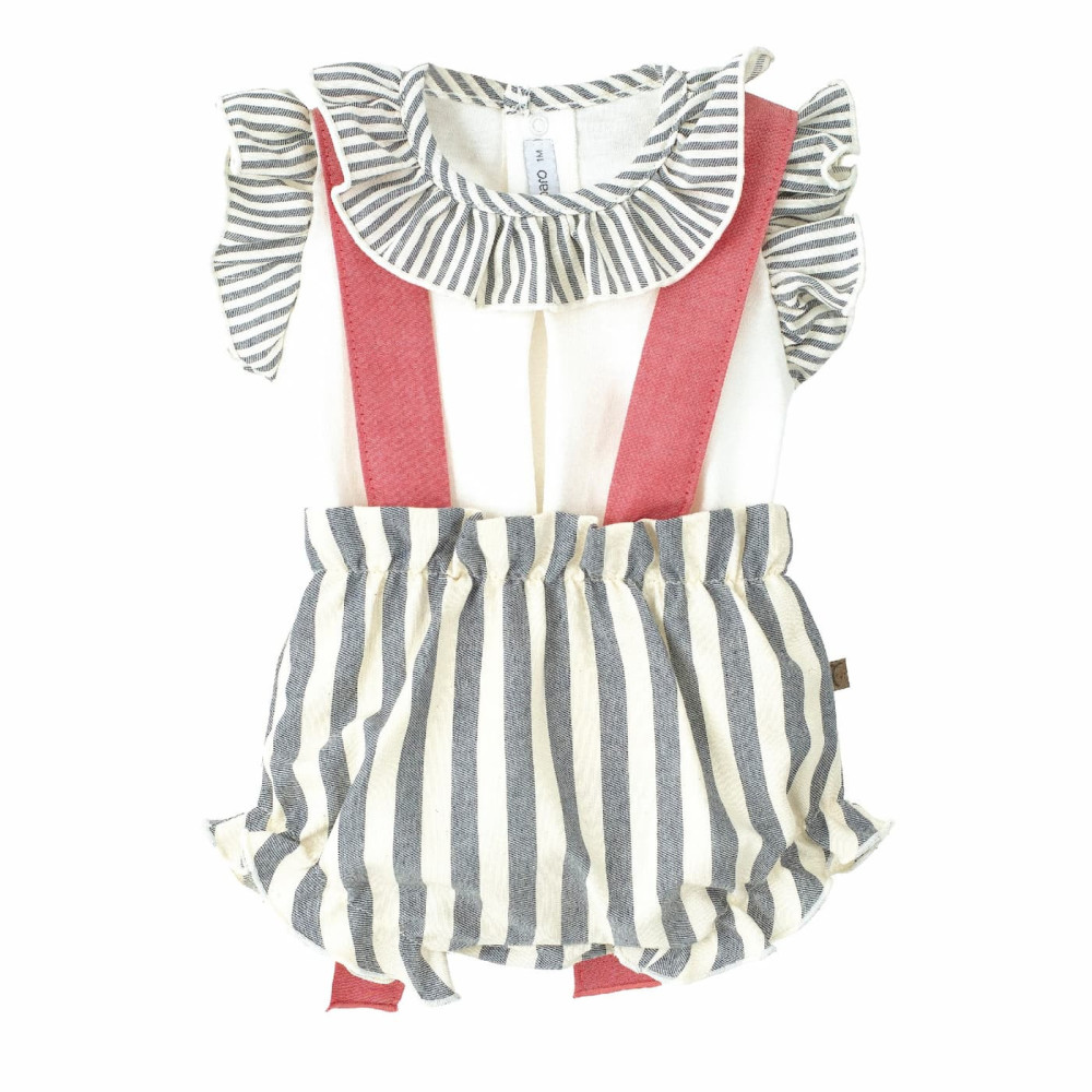 Conjunto Pololo de rayas azul marino con lazo burdeos