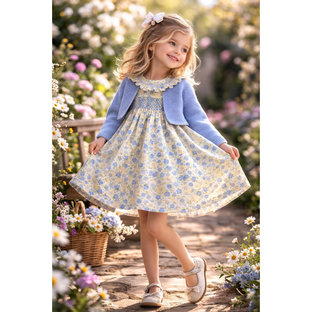 Vestido infantil floral de primavera con cuello volante
