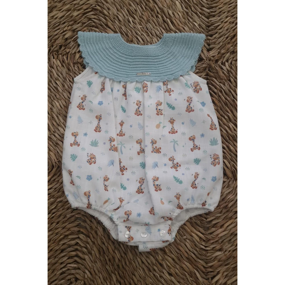 Pelele infantil estampado jirafas con cuello de punto verde