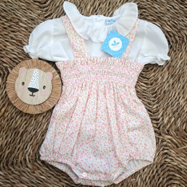 Conjunto bebé niña floral rosa con blusa cuello volante