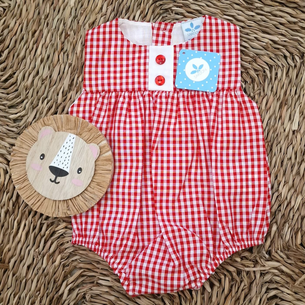 Ranita bebé niña vichy rojo con botones delanteros