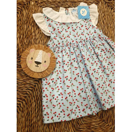 Vestido bebé niña estampado cerezas con cuello blanco