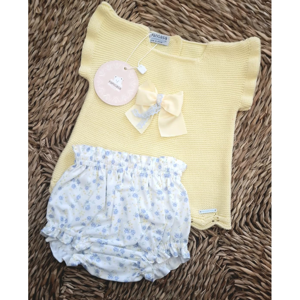 Conjunto bebé amarillo con braguita floral Pangasa