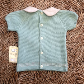 Conjunto bebé verde agua de punto con cuello clásico