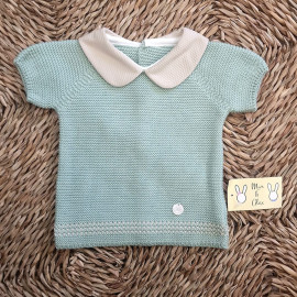 Conjunto bebé verde agua de punto con cuello clásico